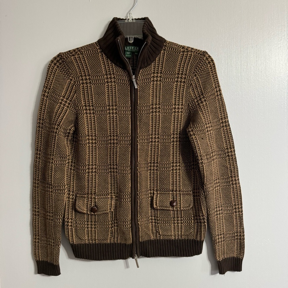 Lauren Ralph Lauren Brown Zipper Sweater Jacket Size Small Petite